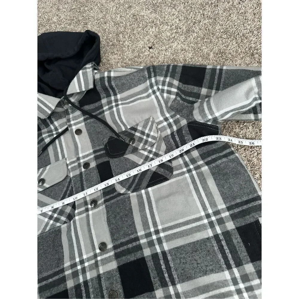 Brazos Men’s M Blacksmith Insulated Hooded Jacket Flannel Plaid Black/Gray Snaps